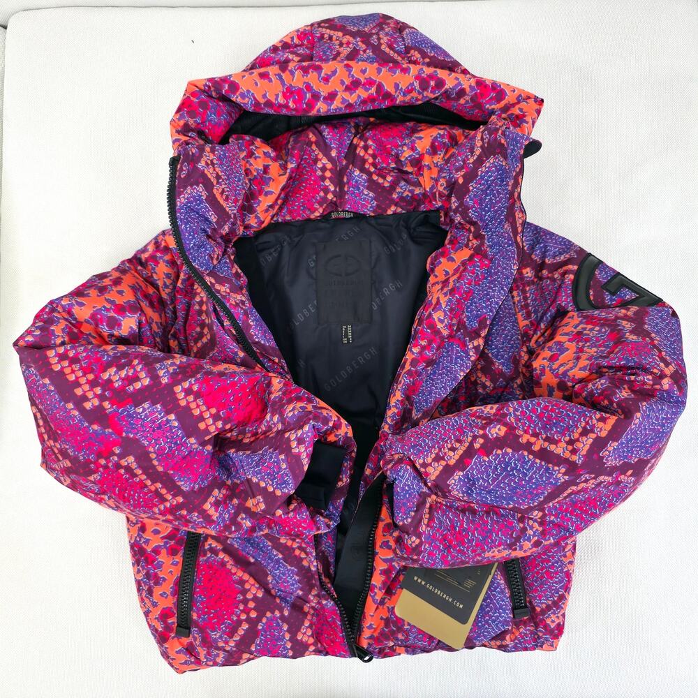 Goldbergh Lucinda Ski Jacket Pink Purple Snake Animal Print Down Coat Sz 4 - Picture 6 of 15